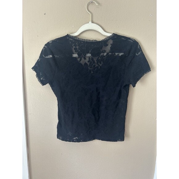 Vintage 90s Express Floral Lace Whimsical Goth Button Up Short Sleeve Sheer S/M - Picture 2 of 9